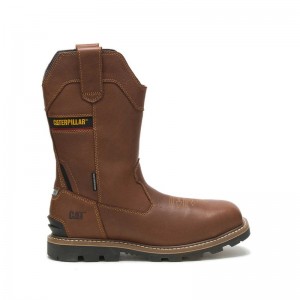 Men's CatFootweat Cylinder Waterproof Pull-On Composite Toe Work Boots Brown | 1672-PWLER