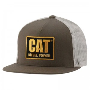 Men's CatFootweat Diesel Power Flat Bill Cap Clothing Green | 9657-KMXGL