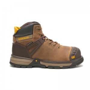 Men's CatFootweat Excavator Superlite Waterproof Soft Toe Work Boots Dark Brown | 7406-WSGVR