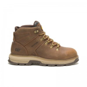 Men's CatFootweat Exposition Hiker Waterproof Alloy Toe Work Boots Brown | 2159-WIGZK