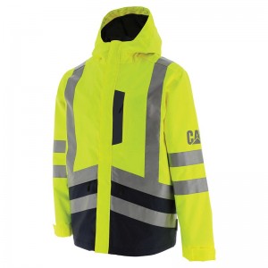 Men's CatFootweat Hi-Vis Rain Jacket Clothing Yellow | 8075-VCWLY