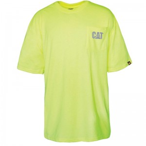 Men's CatFootweat Hi-Vis Trademark Pocket Tee Clothing Yellow | 1057-PQVNI