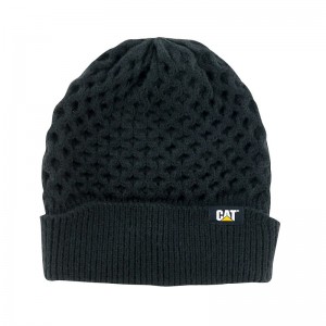 Men's CatFootweat Honeycomb Knit Beanie Clothing Black | 5169-NKZGJ