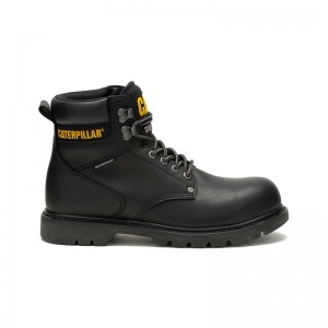 Men's CatFootweat Second Shift Waterproof Steel Toe Work Boots Black | 5802-TIAOK