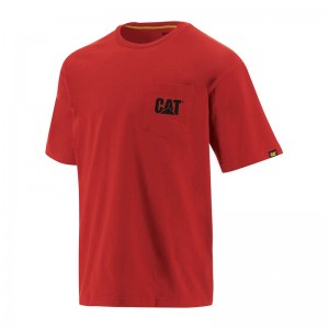 Men's CatFootweat Trademark Pocket Tee Clothing Red | 5863-ZRPSA