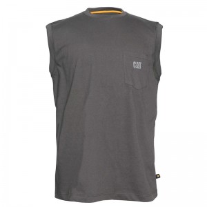 Men's CatFootweat Trademark Sleeveless Pocket Tee Clothing Dark Grey | 5824-POZKU