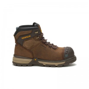 Women's CatFootweat Excavator Superlite Toe Boots Dark Brown | 2031-RHQPU