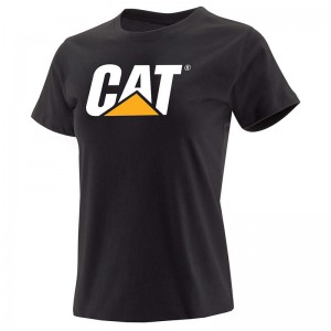 Women's CatFootweat Trademark Logo Tee Workwear Black | 9306-ETLUC