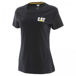 Women's CatFootweat Trademark Tee Workwear Black | 0652-PMQRA