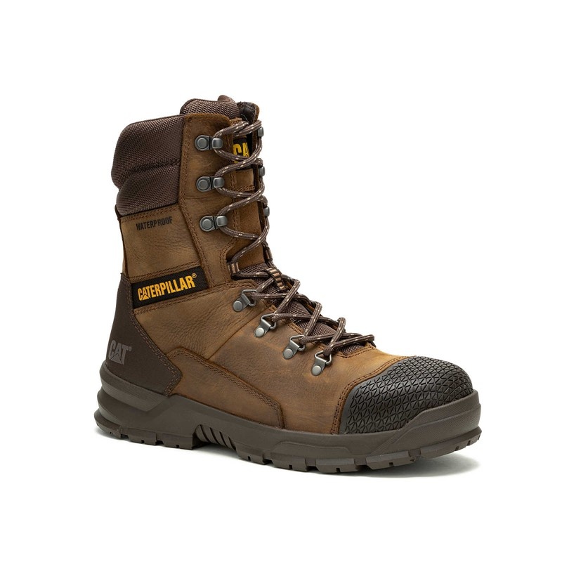 Men's CatFootweat Accomplice X Waterproof Steel Toe Work Boots Brown | 6187-MTNIO