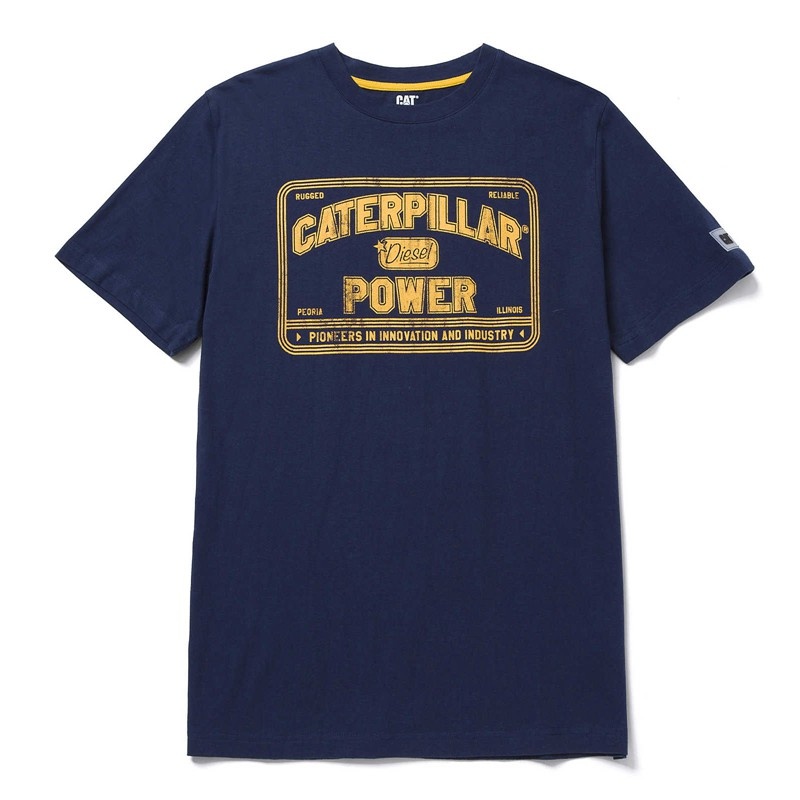 Men\'s CatFootweat Caterpillar Power Tee Clothing Blue | 1280-SKWYO