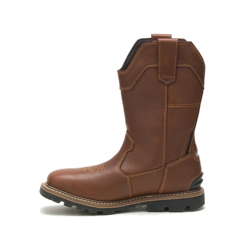 Men's CatFootweat Cylinder Waterproof Pull-On Work Boots Brown | 7438-NSREO