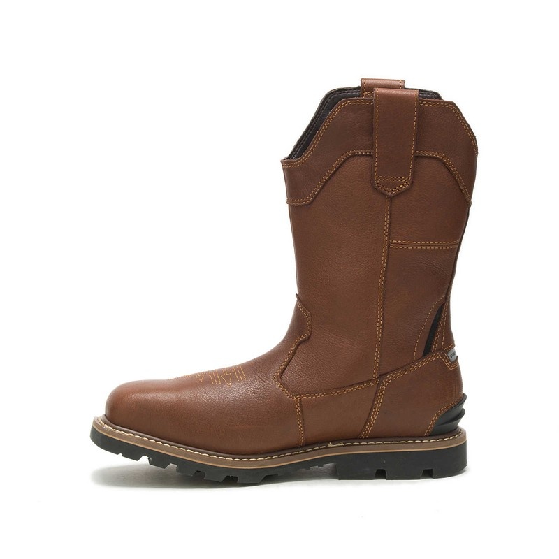 Men's CatFootweat Cylinder Waterproof Pull-On Composite Toe Work Boots Brown | 1672-PWLER