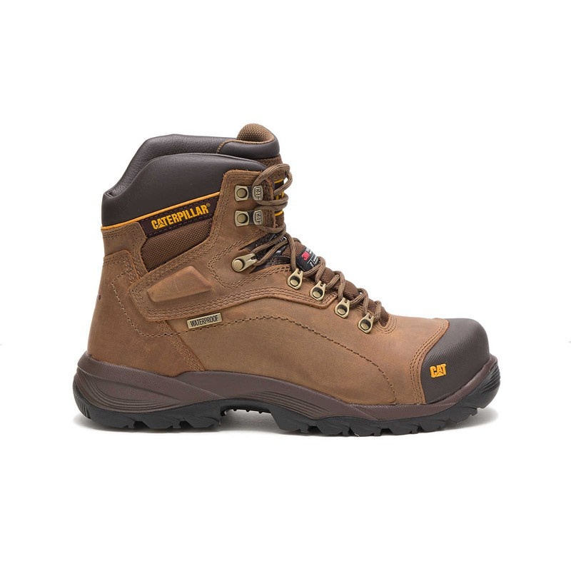 Men\'s CatFootweat Diagnostic Hi Waterproof Thinsulate&Trade Work Boots Dark Beige | 1673-MZOKW