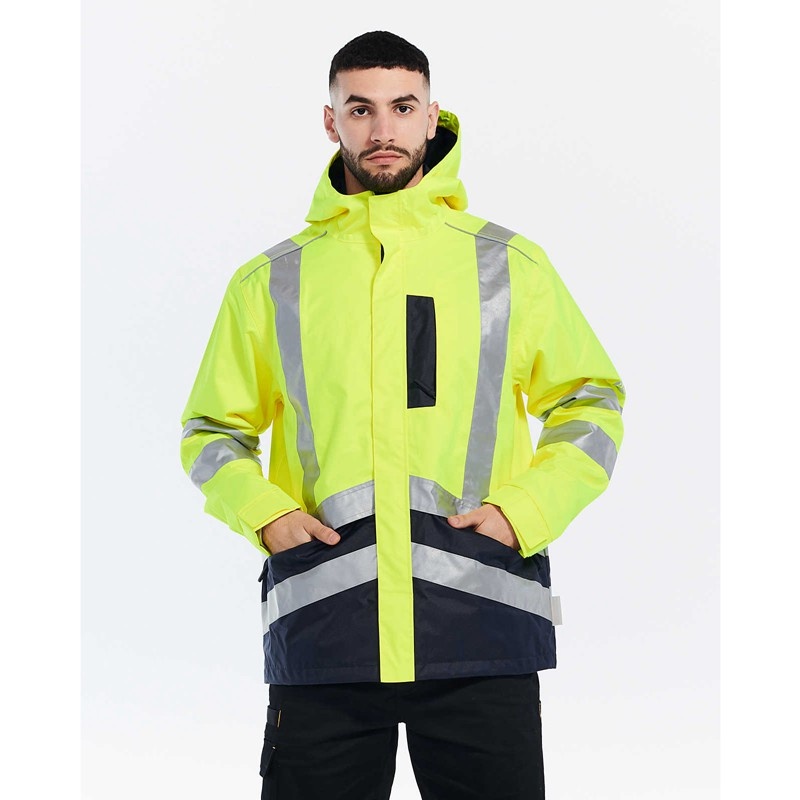 Men's CatFootweat Hi-Vis Rain Jacket Clothing Yellow | 8075-VCWLY