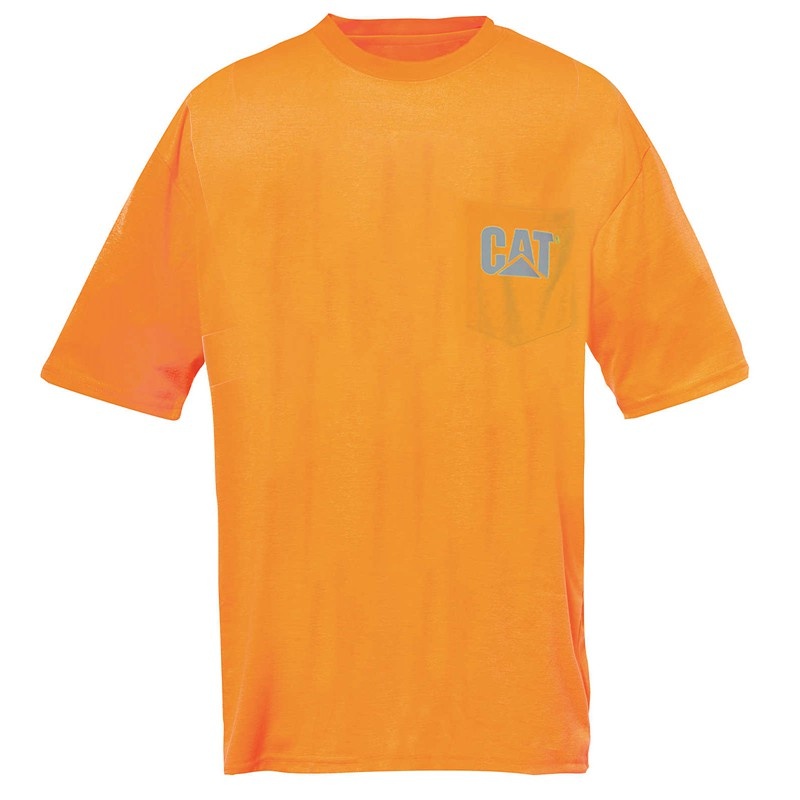 Men\'s CatFootweat Hi-Vis Trademark Pocket Tee Clothing Orange | 0658-MEJOP