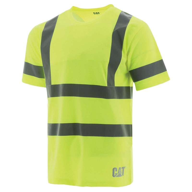 Men\'s CatFootweat Hivis Class Iii Tee Clothing Yellow | 3640-YMSLQ