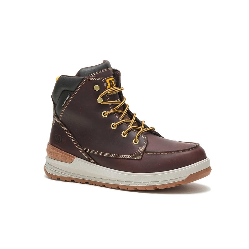 Men's CatFootweat Impact Waterproof Work Boots Brown | 9378-RSKWU