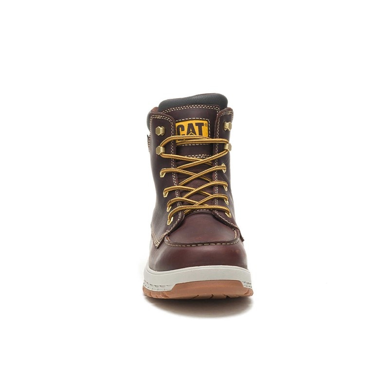 Men's CatFootweat Impact Waterproof Work Boots Brown | 9378-RSKWU