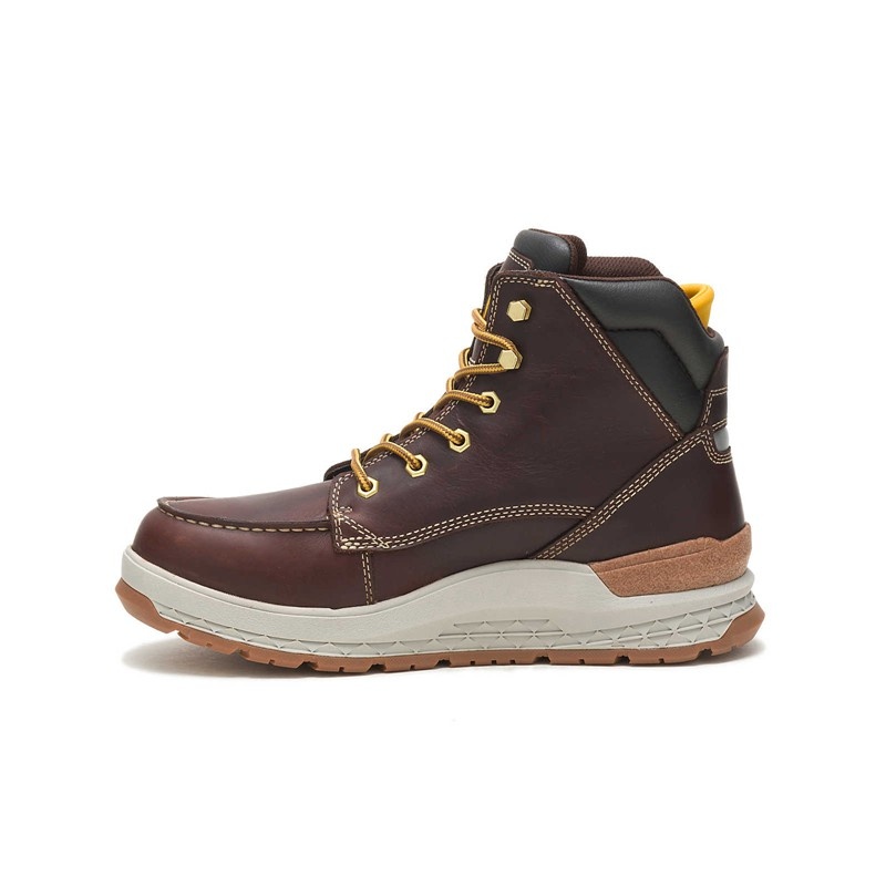 Men's CatFootweat Impact Waterproof Work Boots Brown | 9378-RSKWU