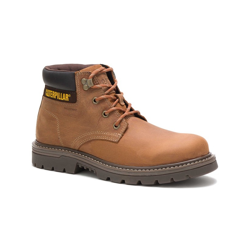 Men's CatFootweat Outbase Waterproof Work Boots Brown | 4120-FWCJH