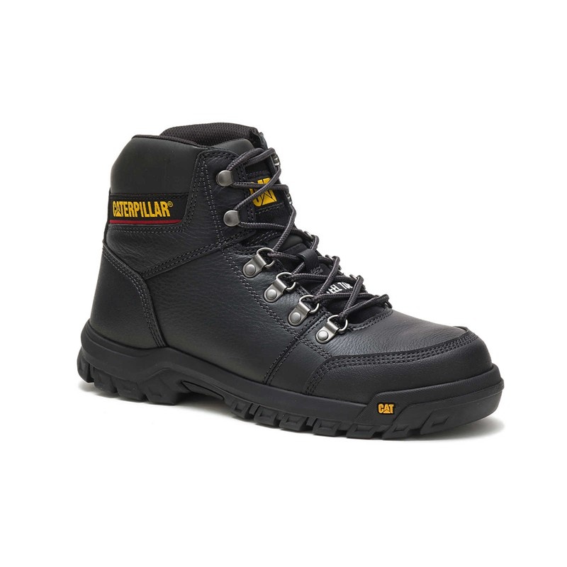 Men's CatFootweat Outline Steel Toe Work Boots Black | 2051-OCEDF