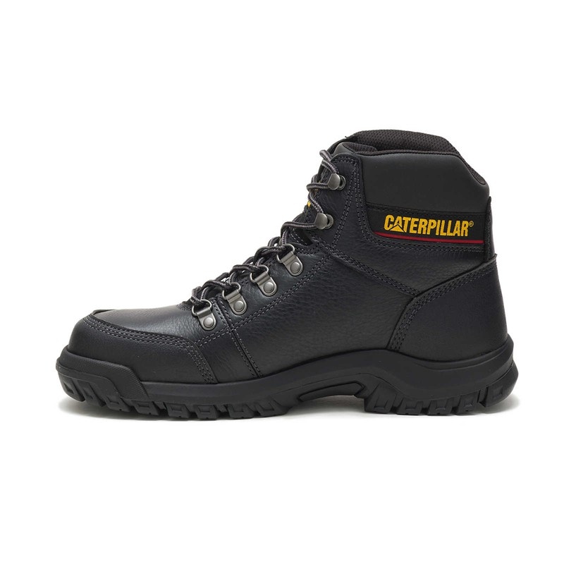 Men's CatFootweat Outline Steel Toe Work Boots Black | 2051-OCEDF