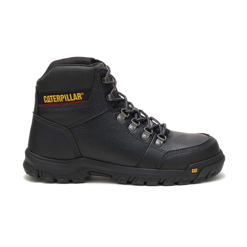 Men\'s CatFootweat Outline Steel Toe Work Boots Black | 2051-OCEDF