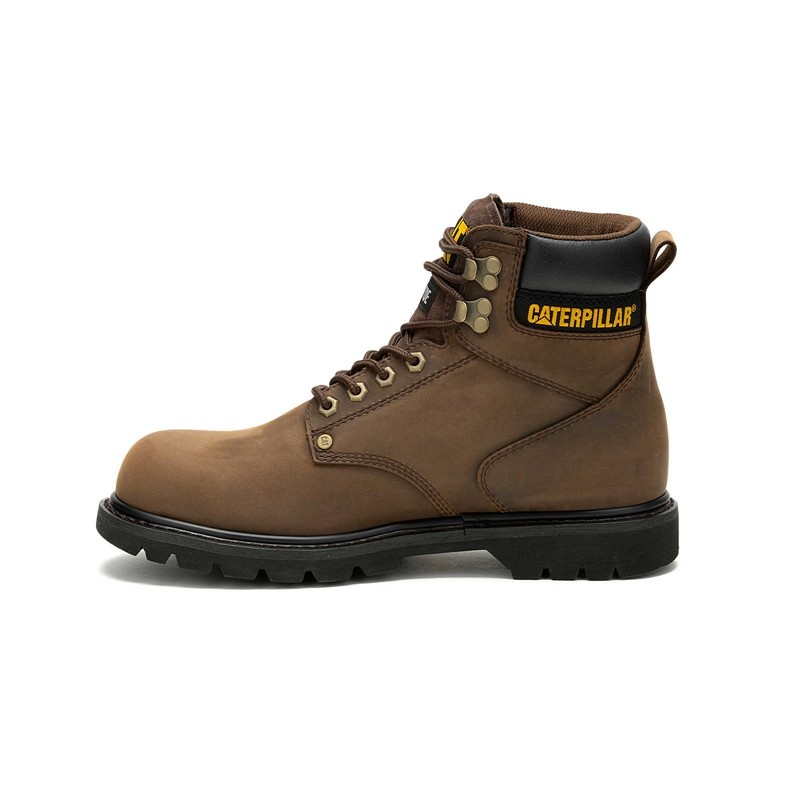 Men's CatFootweat Second Shift Waterproof Steel Toe Work Boots Dark Brown | 6824-WCJVP