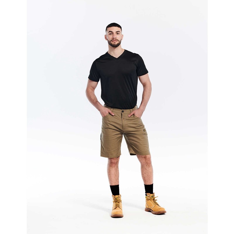 Men's CatFootweat Stretch Canvas Utility Short Clothing Khaki | 7068-YZEVH