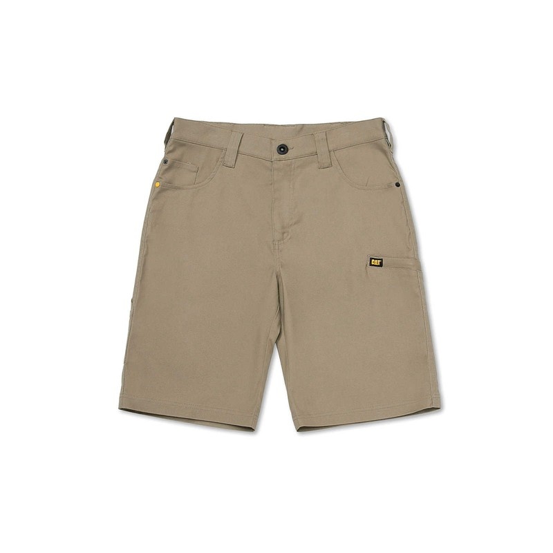 Men's CatFootweat Stretch Canvas Utility Short Clothing Khaki | 7068-YZEVH