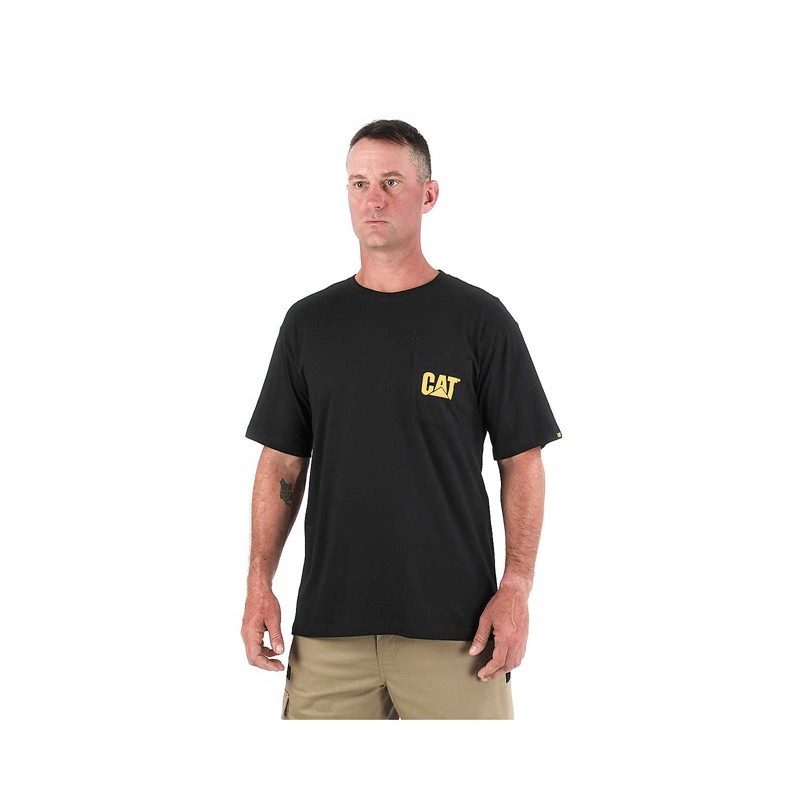 Men's CatFootweat Trademark Pocket Tee Clothing Black | 8423-KXARD