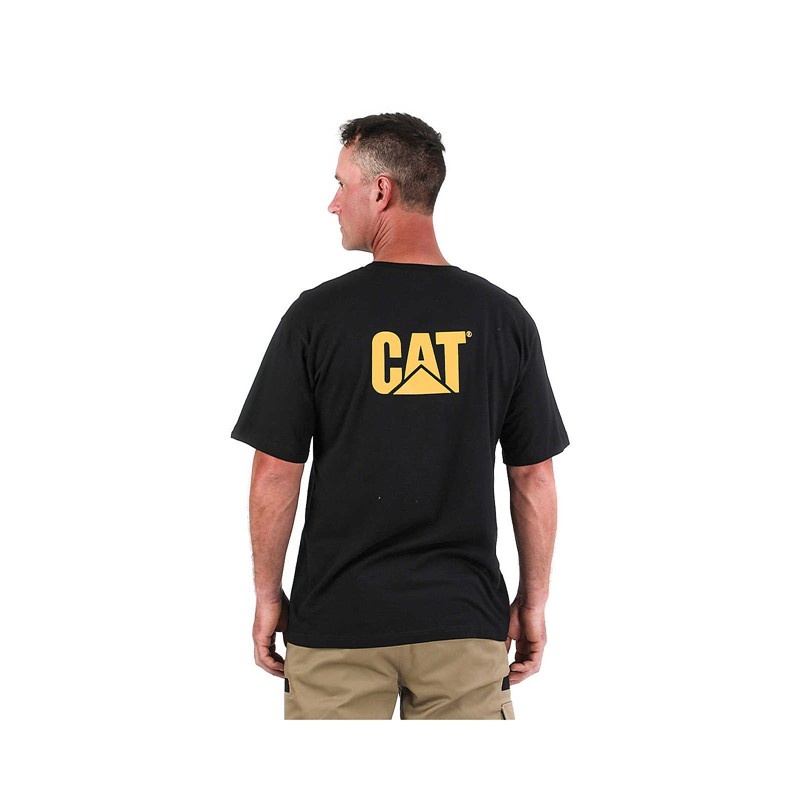 Men's CatFootweat Trademark Pocket Tee Clothing Black | 8423-KXARD