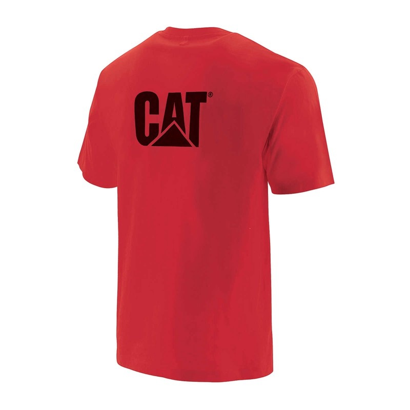 Men's CatFootweat Trademark Pocket Tee Clothing Red | 5863-ZRPSA