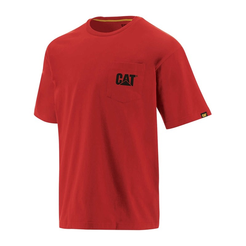 Men\'s CatFootweat Trademark Pocket Tee Clothing Red | 5863-ZRPSA