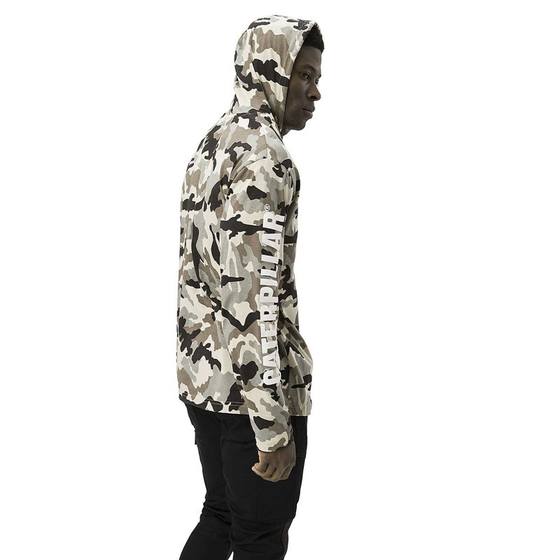 Men's CatFootweat Upf Hooded Banner Long Sleeve Tee Clothing Camo | 0743-FZGOC